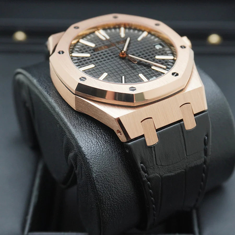 Octagonal Bezel Watch, Rose Gold Tone, Pink, 41 mm