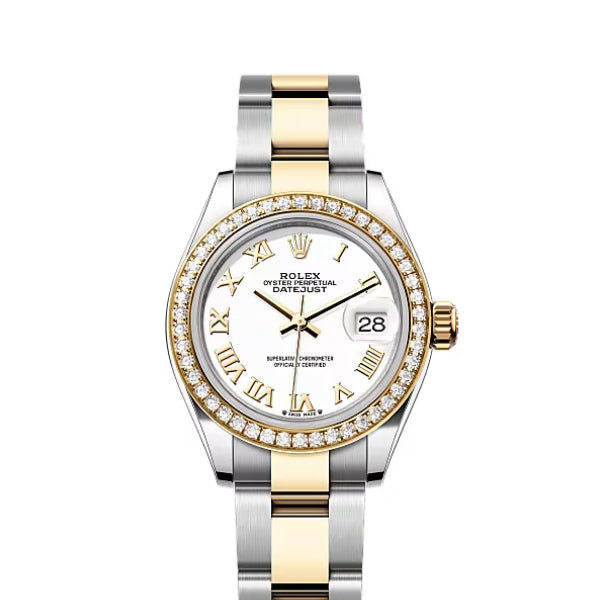 Classic Date Watch, Yellow Gold Tone, Stone-Set, 28 mm
