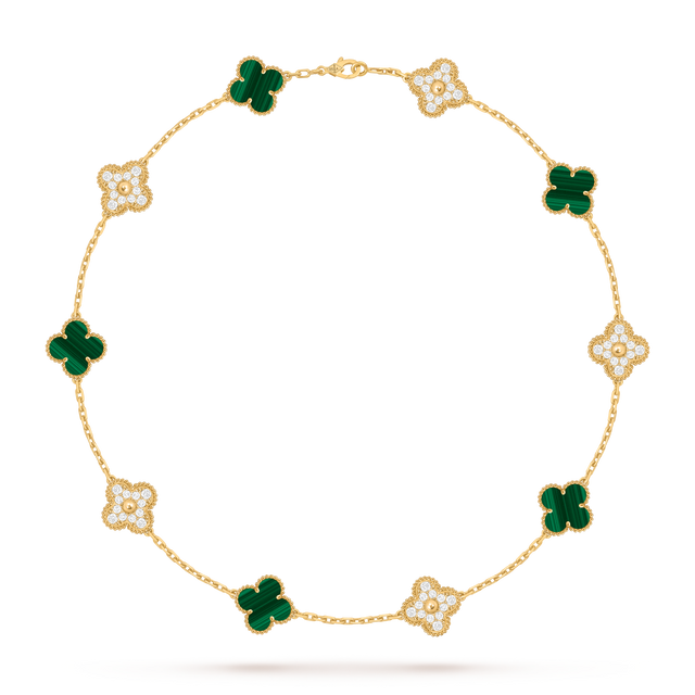 Quatrefoil Pendant Necklace, Agate, Stone-Set, 10 Motifs, Yellow Gold Tone