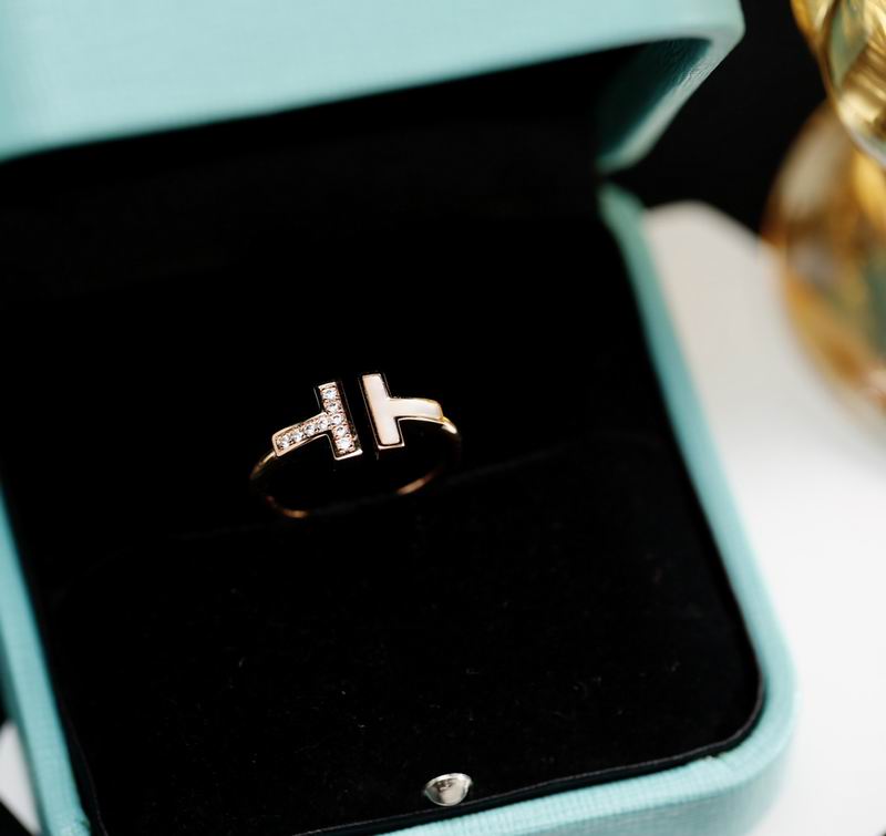 T-Motif Ring, Stone-Set, Rose Gold Tone