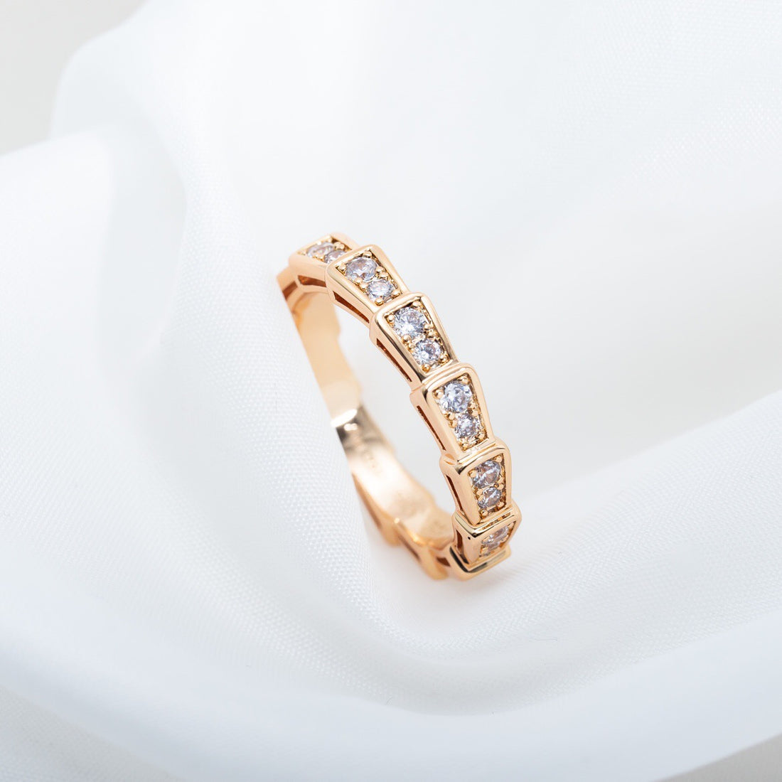 Snake-Scale Ring, Rose Gold Tone, Stone-Set