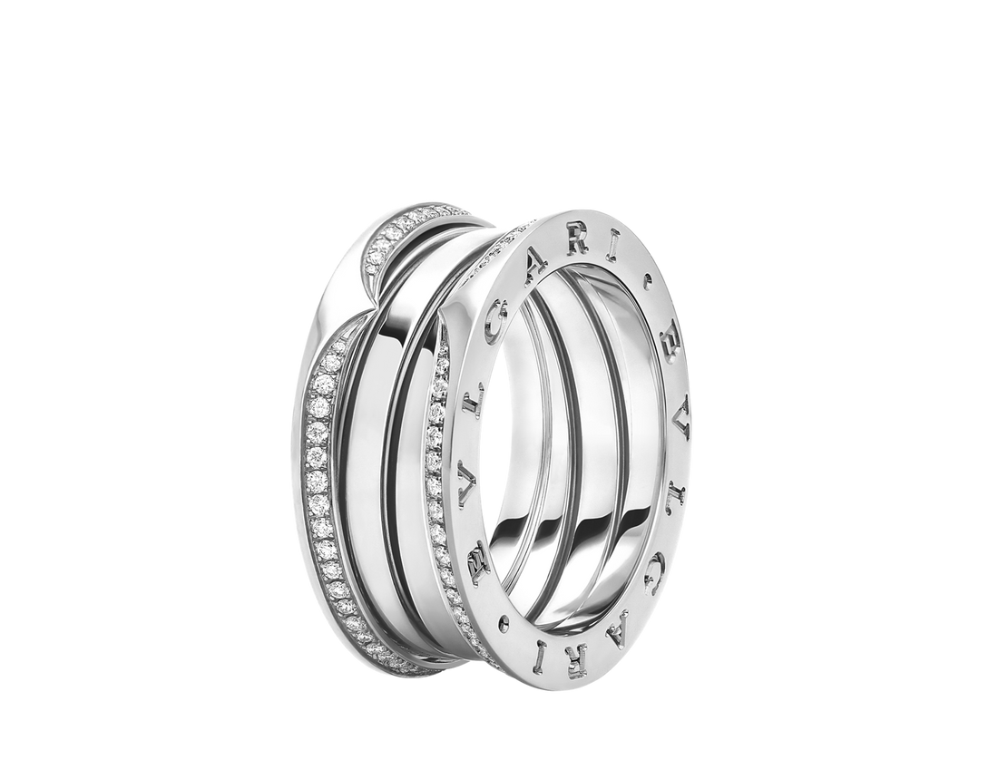 Spiral Ring, White Gold Tone, Stone-Set