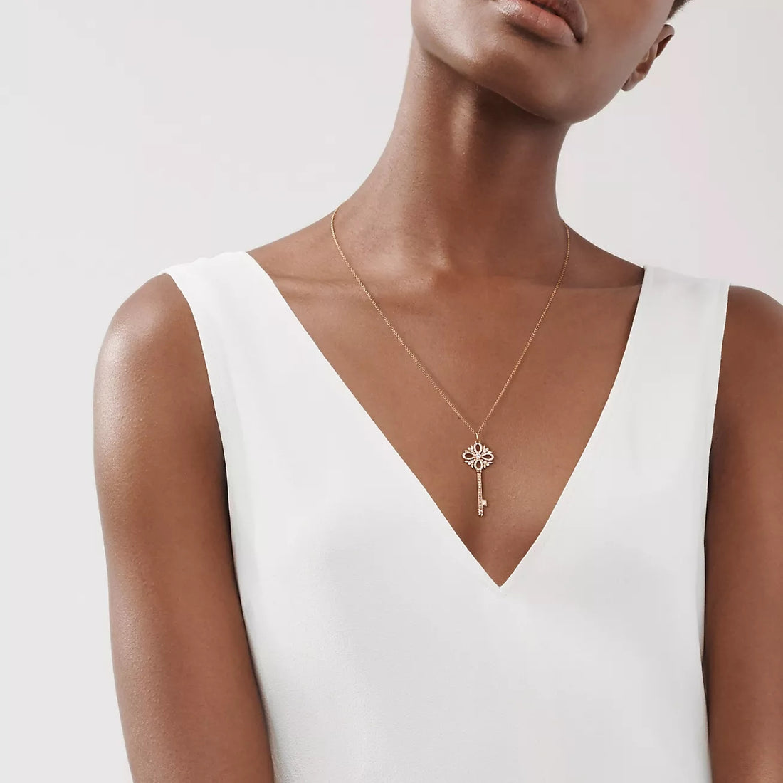 Key Pendant Necklace, Rose Gold Tone