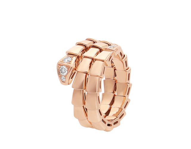 Snake-Scale Ring, Rose Gold Tone, Stone-Set