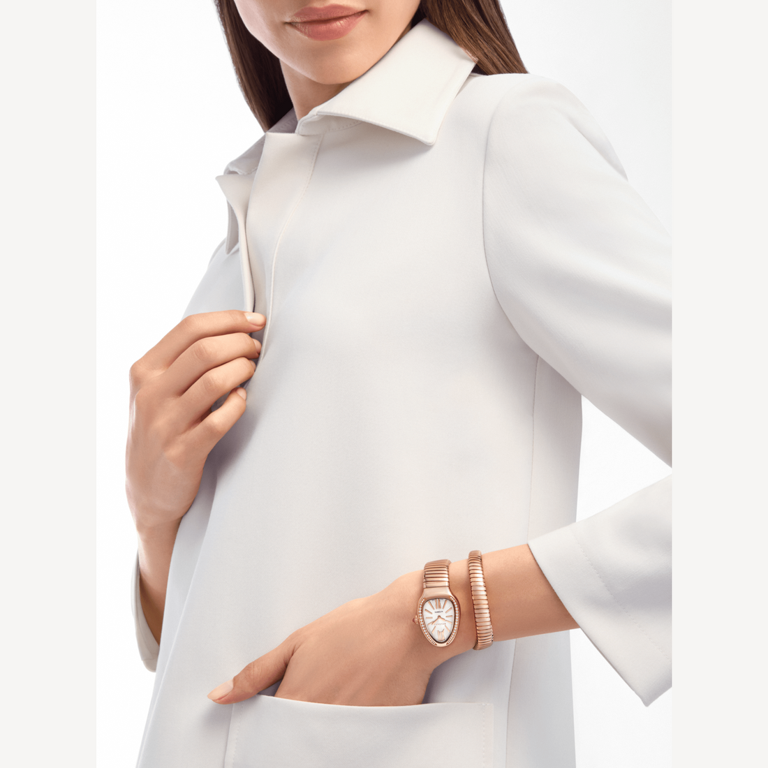 Coiled Band Watch, Rose Gold Tone, Stone-Set, 35 mm, Size S