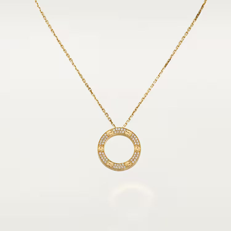 Screw-Motif Pendant Necklace, Stone-Set, Yellow Gold Tone