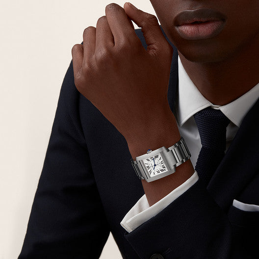 Rectangular Case Watch, White Gold Tone, White, Large Model
