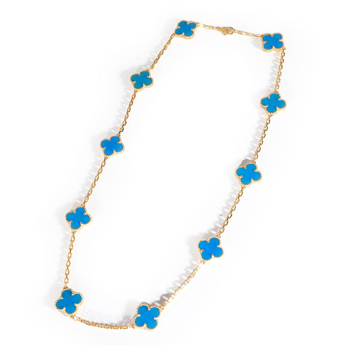 Quatrefoil Pendant Necklace, Turquoise, 10 Motifs, Yellow Gold Tone