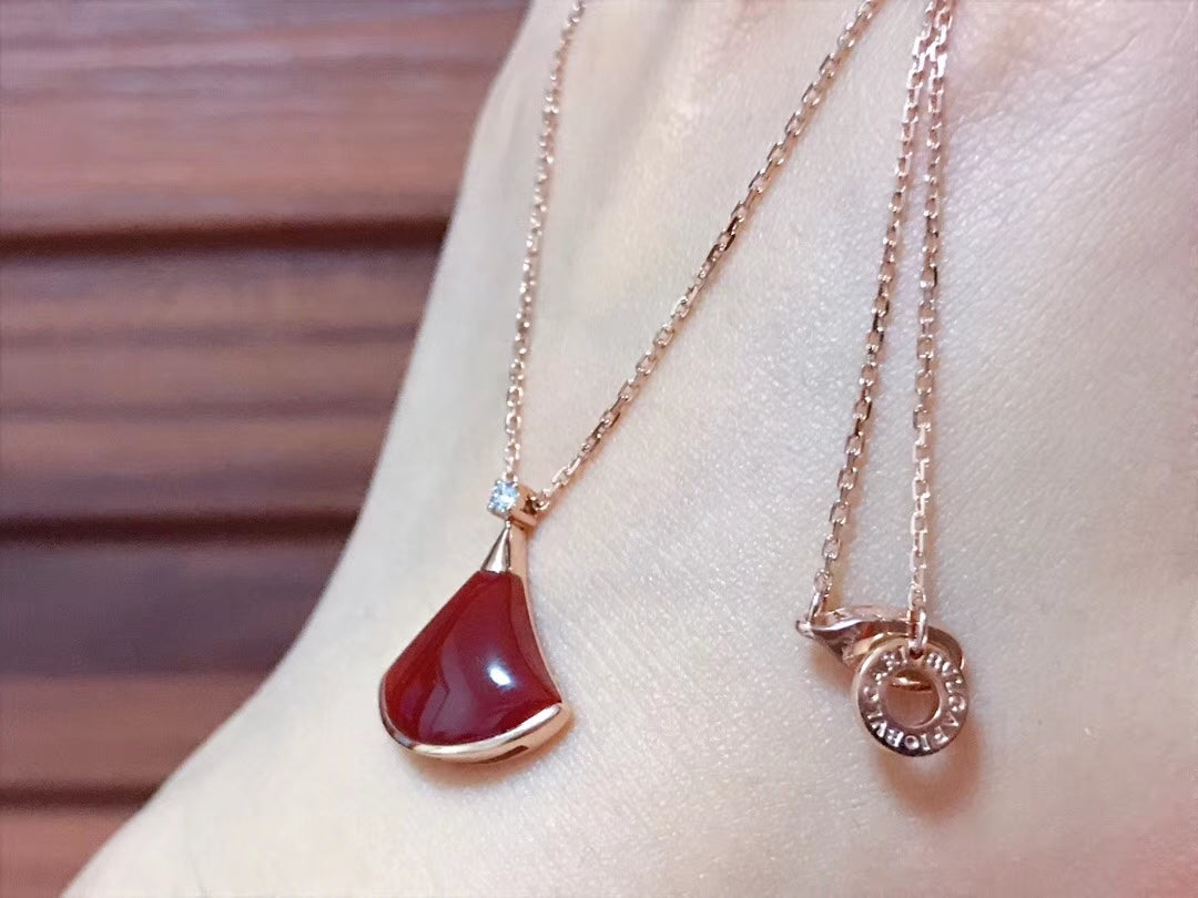 Fan-Motif Necklace, Rose Gold Tone, Stone-Set, Carnelian, Size S