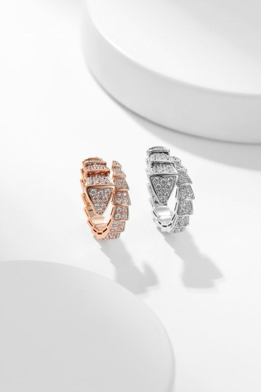 Snake-Scale Ring, Rose Gold Tone, Stone-Set