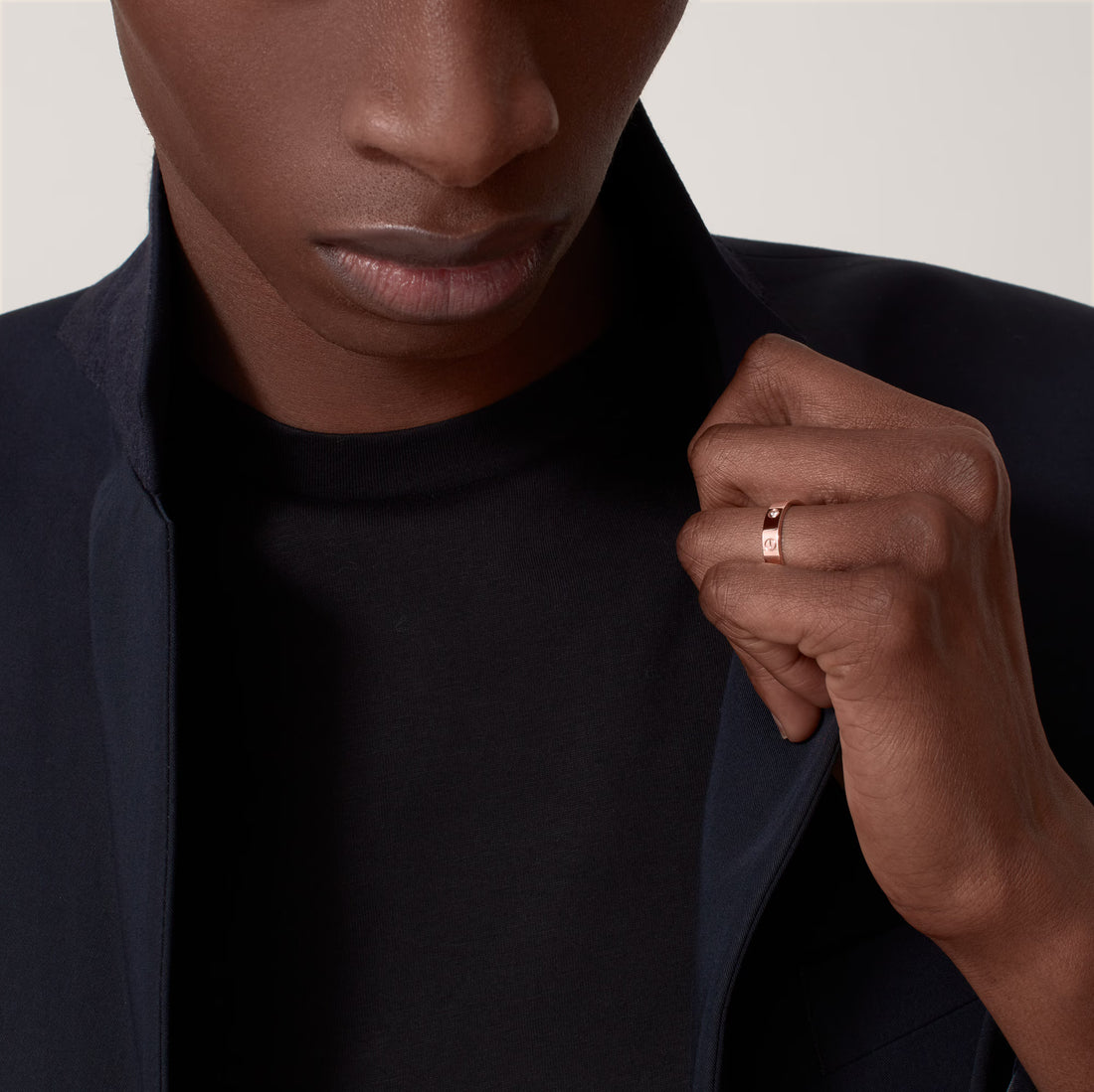 Screw-Motif Band Ring, Stone-Set, Rose Gold Tone
