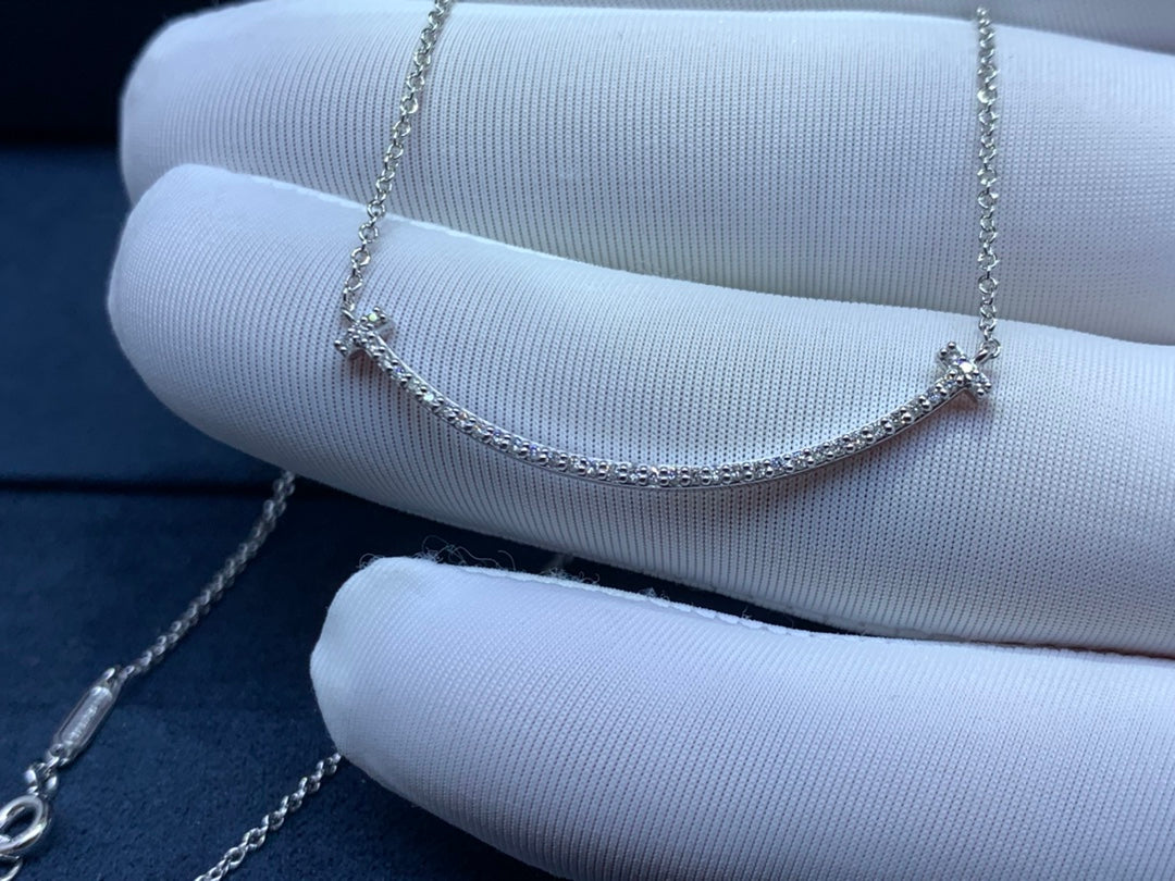 Smile Bar Pendant Necklace, White Gold Tone