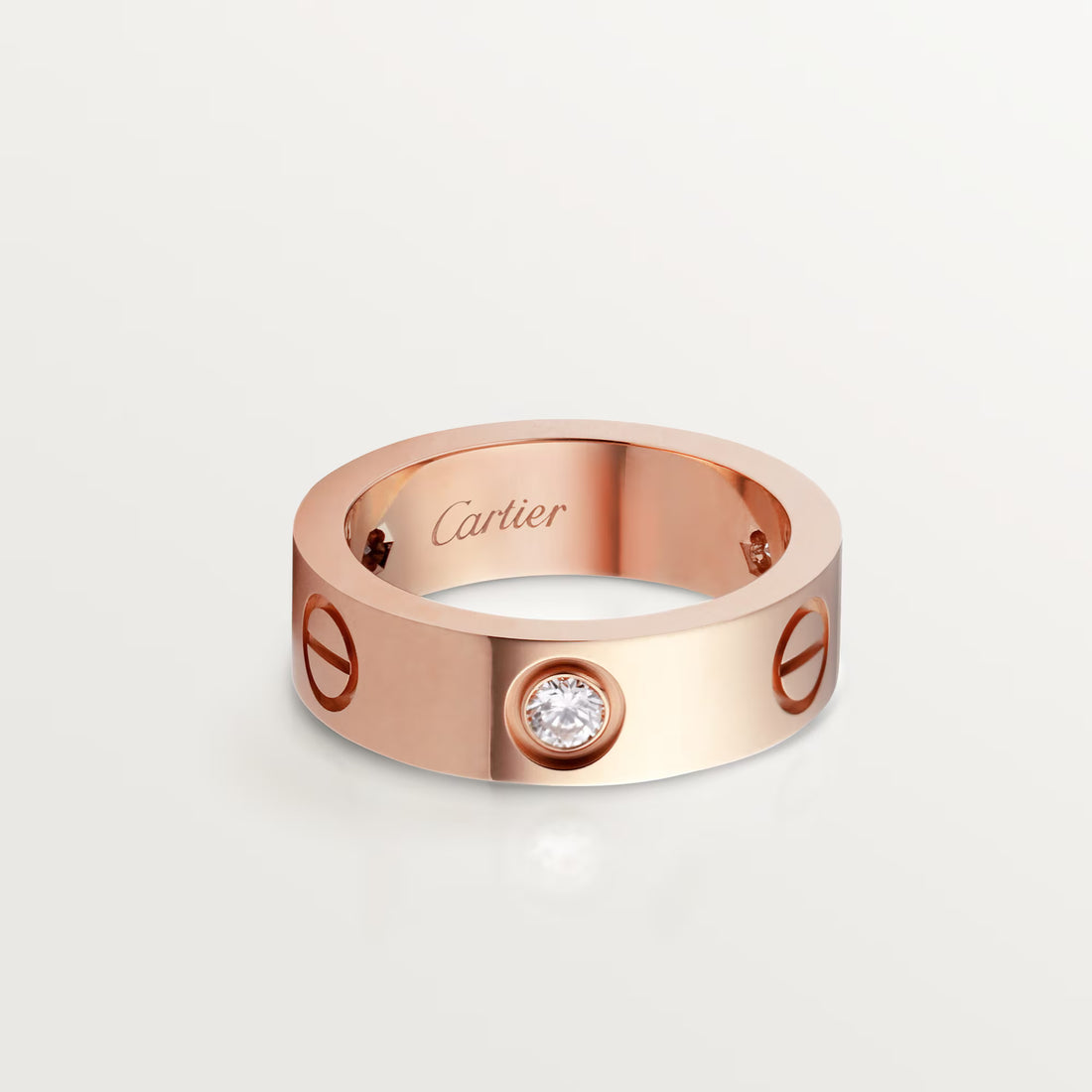 Screw-Motif Band Ring, Stone-Set, Classic Model, Rose Gold Tone