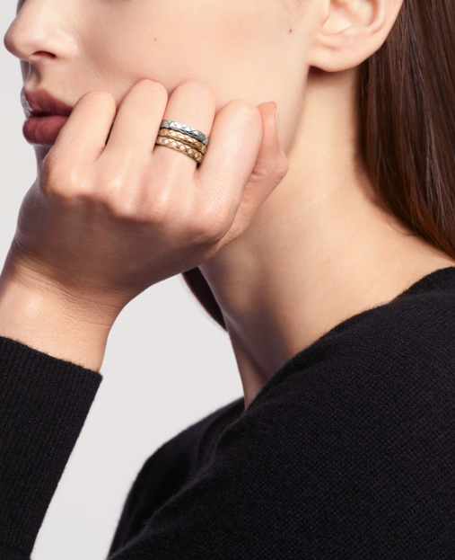 Quilted Pattern Ring, 18K, White Gold Tone, White
