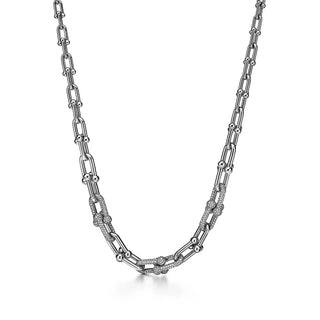 Graduated Link Necklace, White Gold Tone, Stone-Set, White