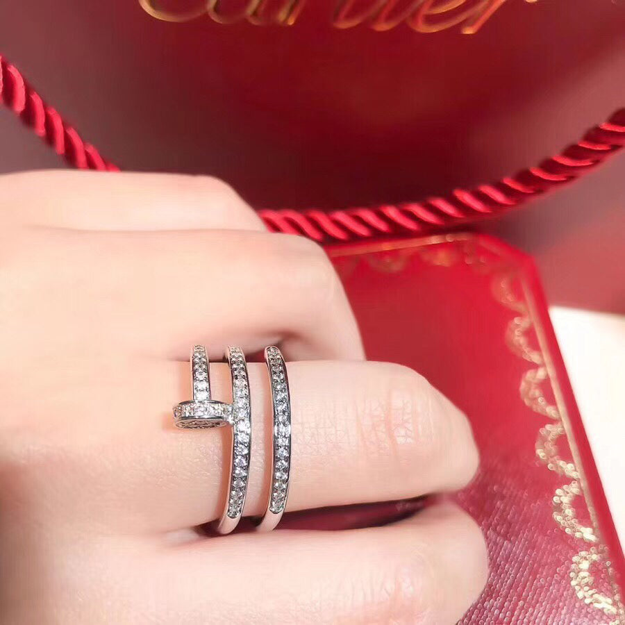 Wrapped Nail Ring, Stone-Set, White Gold Tone