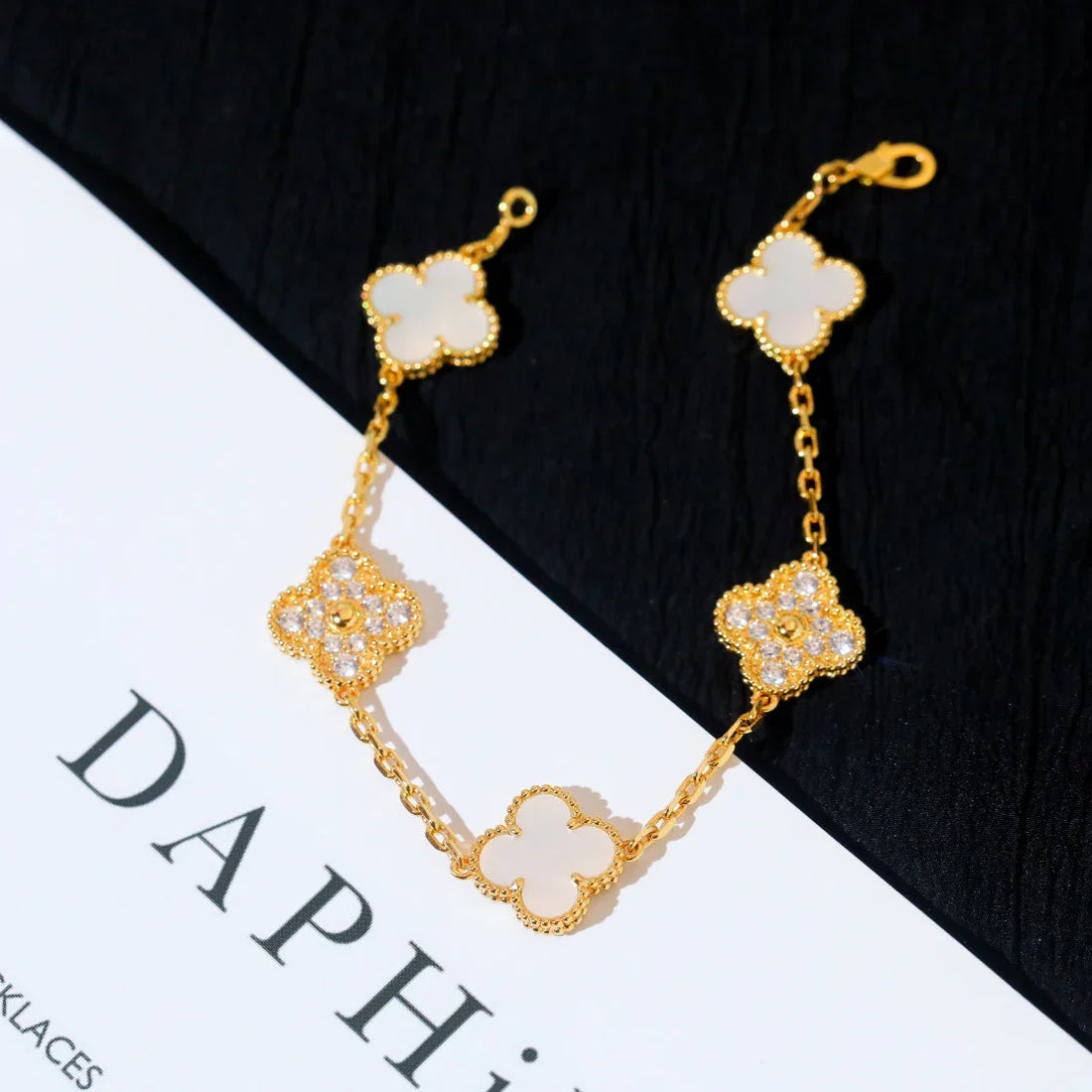 Quatrefoil 5 Motifs Bracelet, White Mother of Pearl