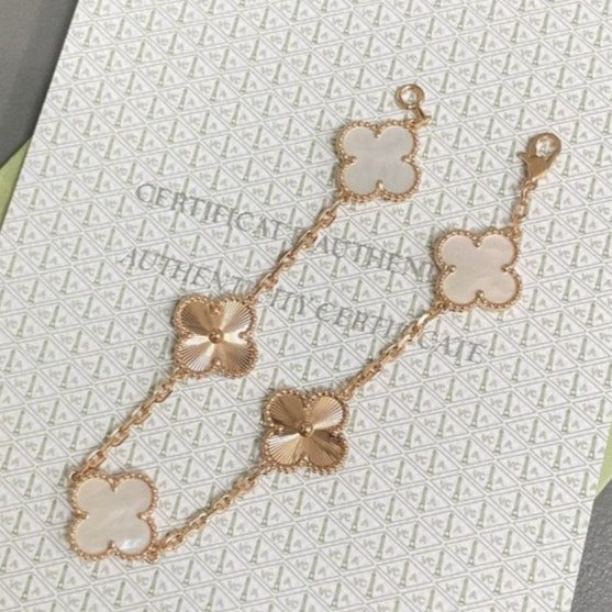 Quatrefoil 5 Motifs Bracelet, White Mother of Pearl