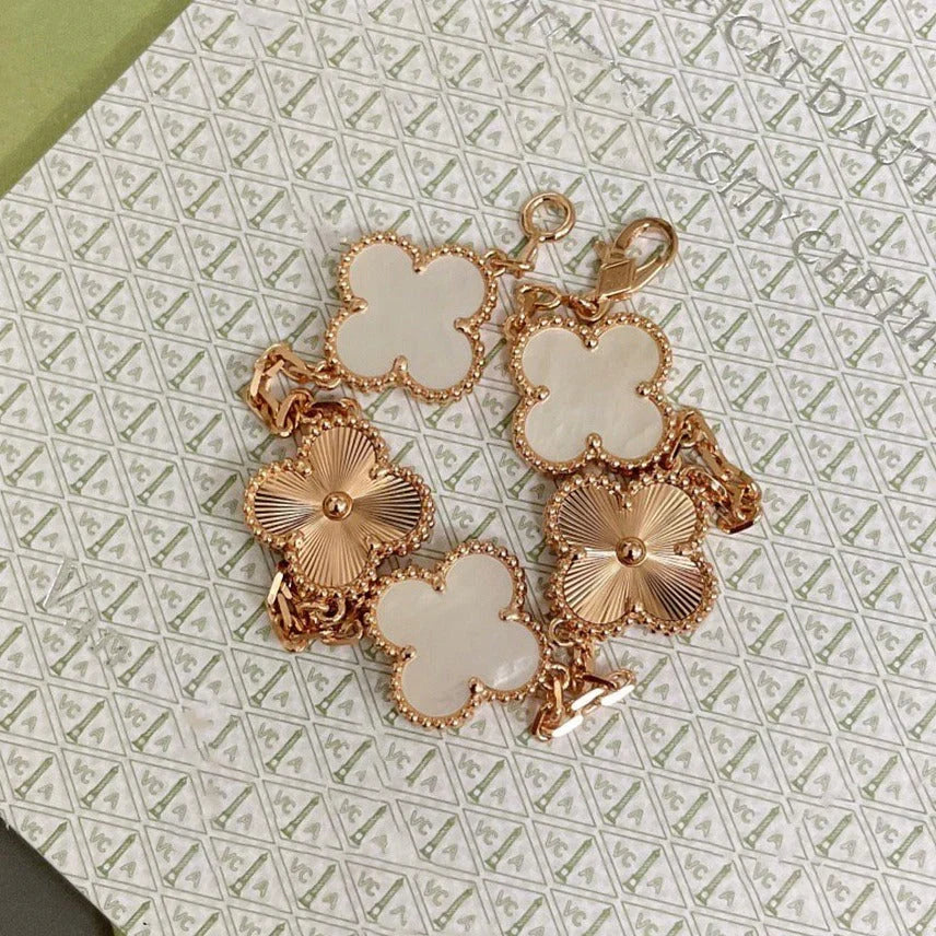 Quatrefoil 5 Motifs Bracelet, White Mother of Pearl