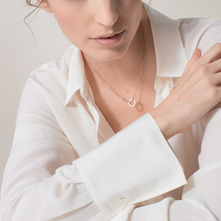 Screw-Motif Pendant Necklace, Stone-Set, Rose Gold Tone