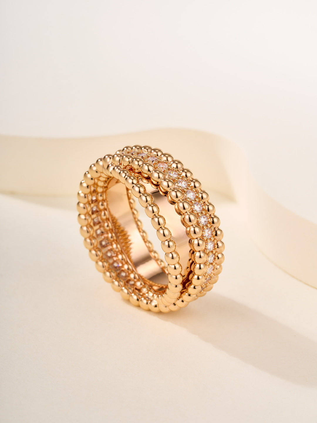 Beaded Band Ring, Stone-Set, Rose Gold Tone