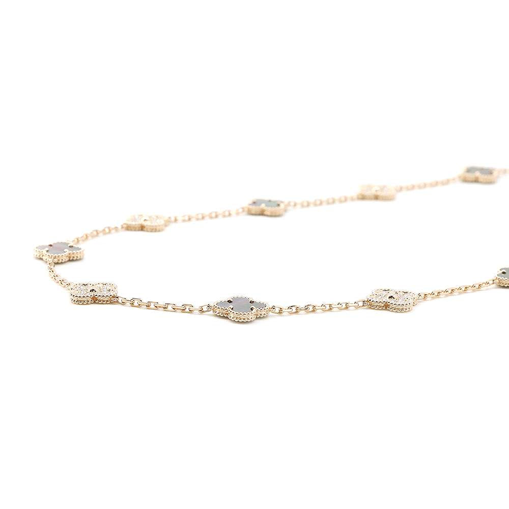 Quatrefoil Long Necklace, 20 Motifs, Rose Gold Tone, Malachite