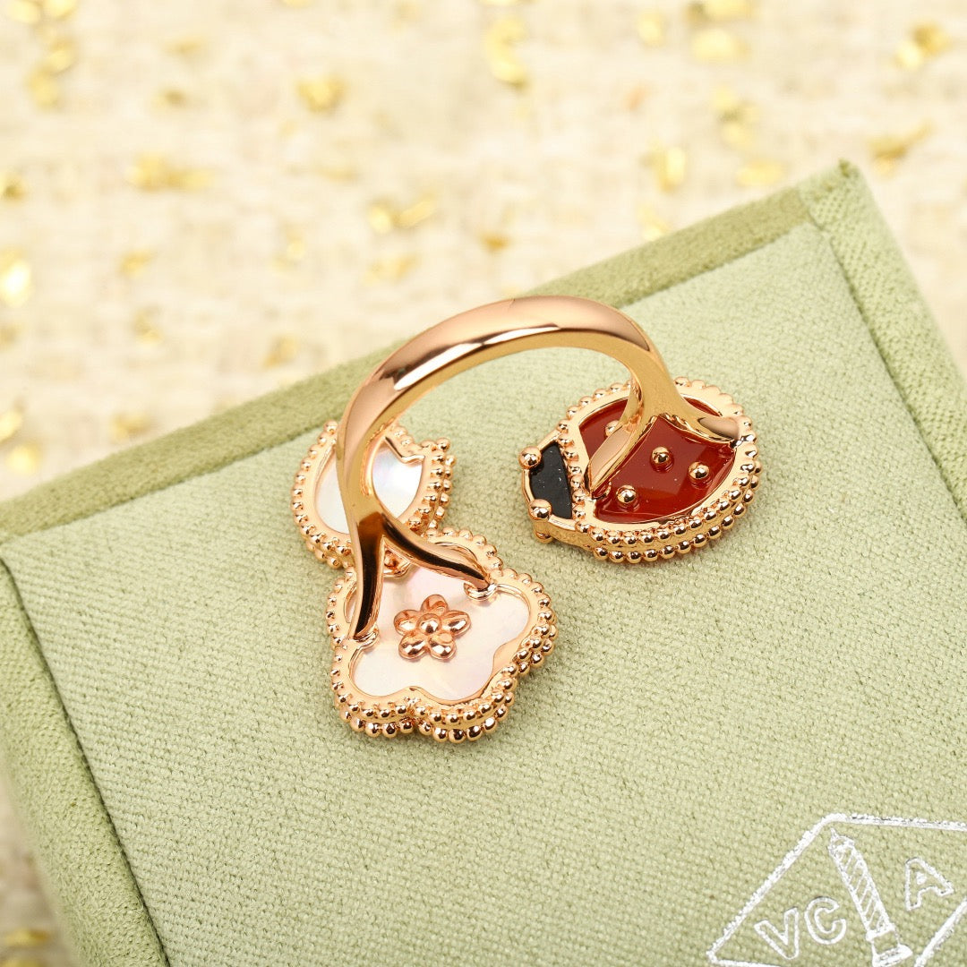 Butterfly Motif Ring, Rose Gold Tone, Onyx