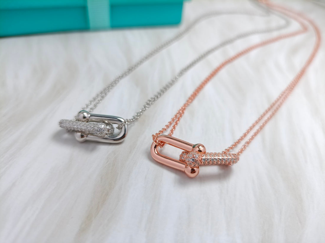 Link Pendant Necklace, White Gold Tone, Stone-Set, White