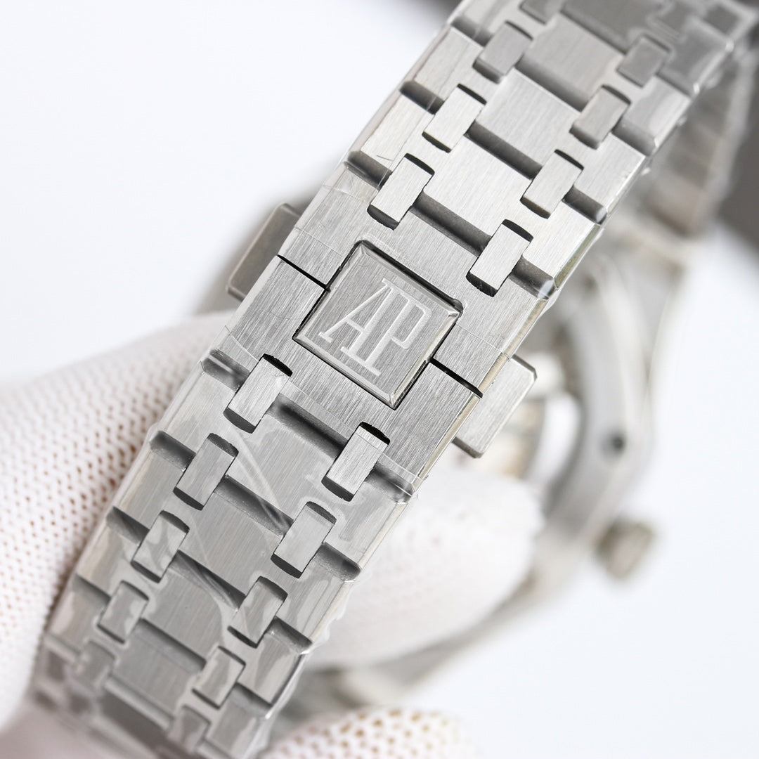 Octagonal Bezel Watch, White Gold Tone, White, 41 mm