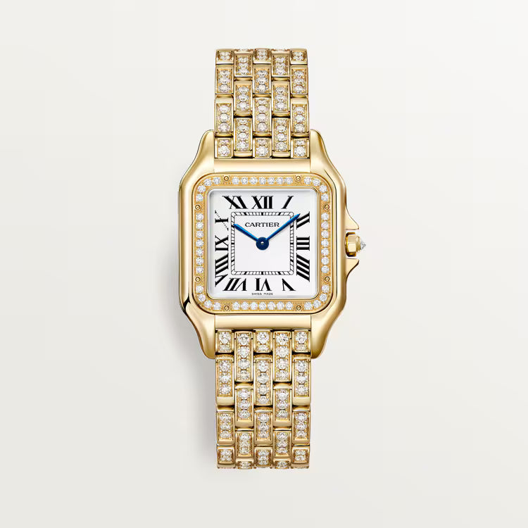 Square Link-Bracelet Watch, Yellow Gold Tone, Stone-Set, Medium Model
