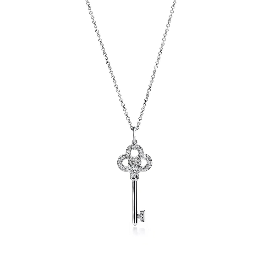 Key Pendant Necklace, White Gold Tone