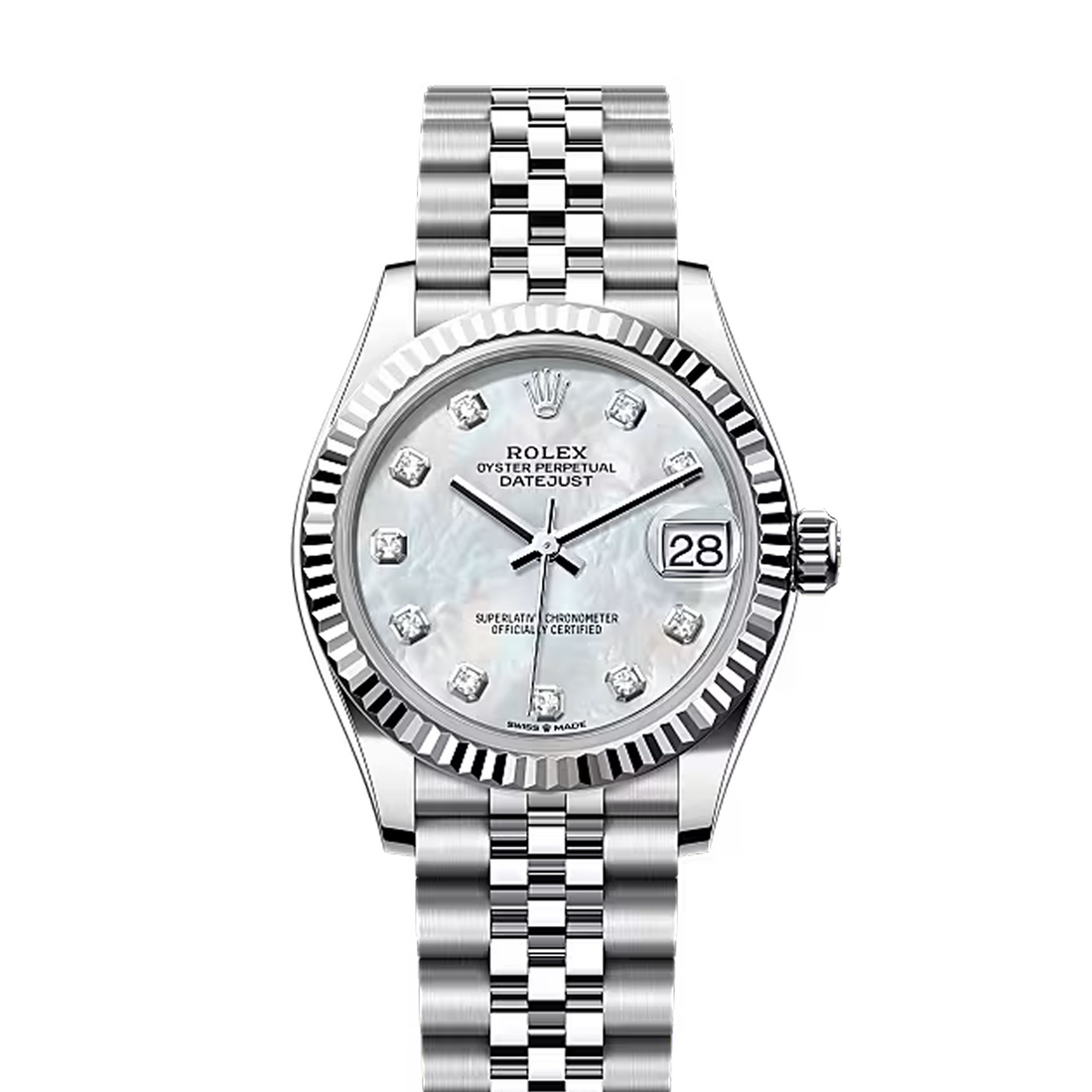 Classic Date Watch, White Gold Tone, Steel, White, 31 mm