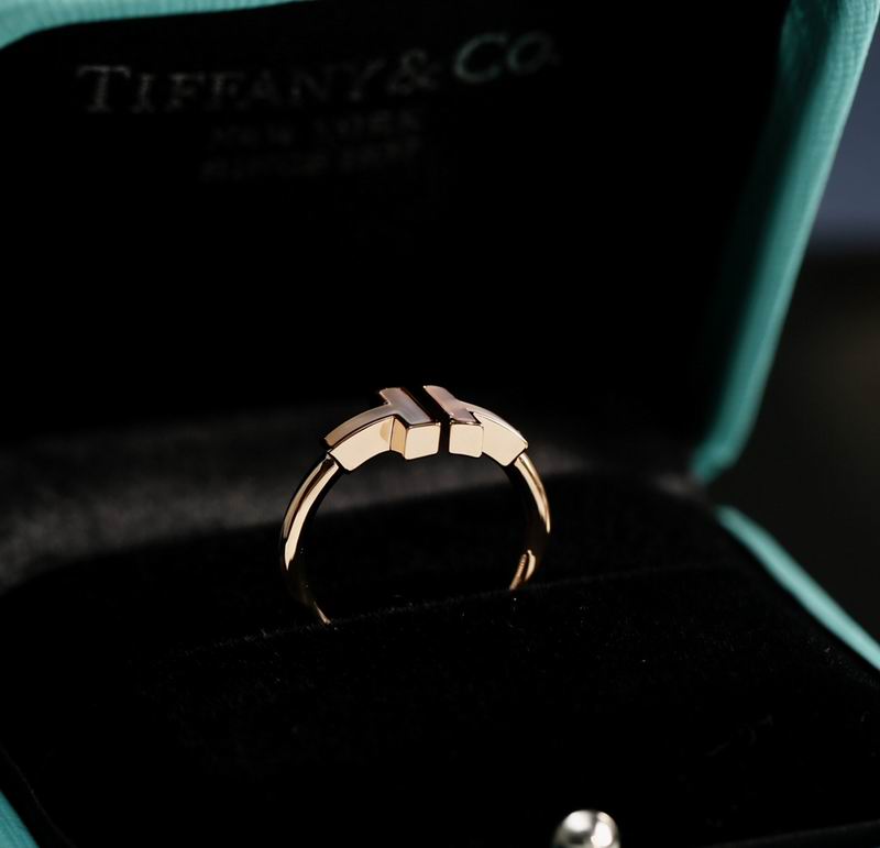 T-Motif Ring, Stone-Set, Rose Gold Tone