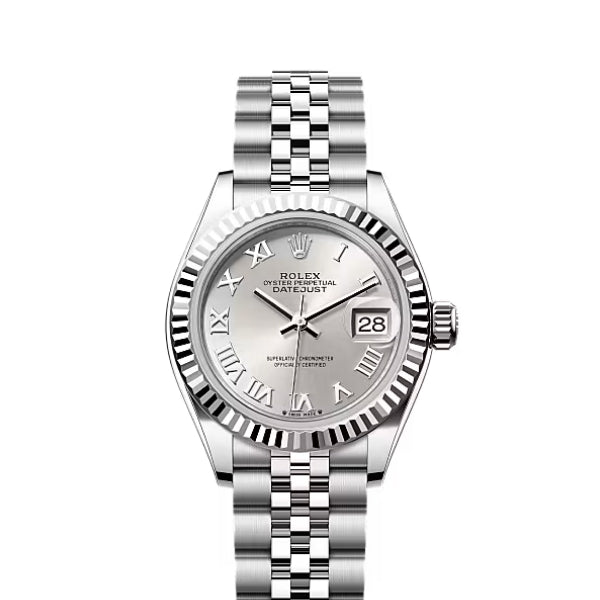 Classic Date Watch, White Gold Tone, Steel, White, 28 mm