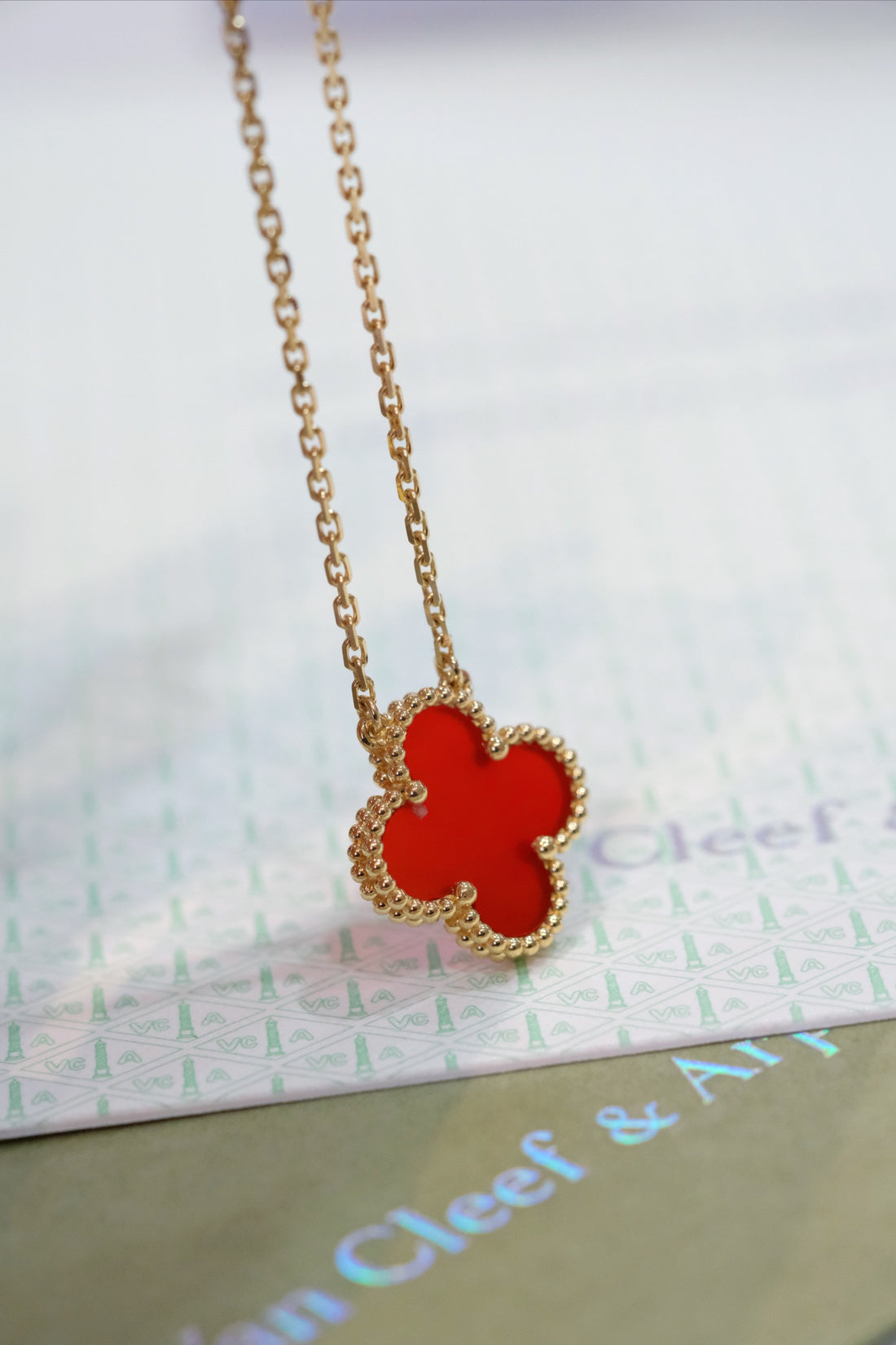 Quatrefoil Carnelian Pendant Necklace, 18K Yellow Gold Plated