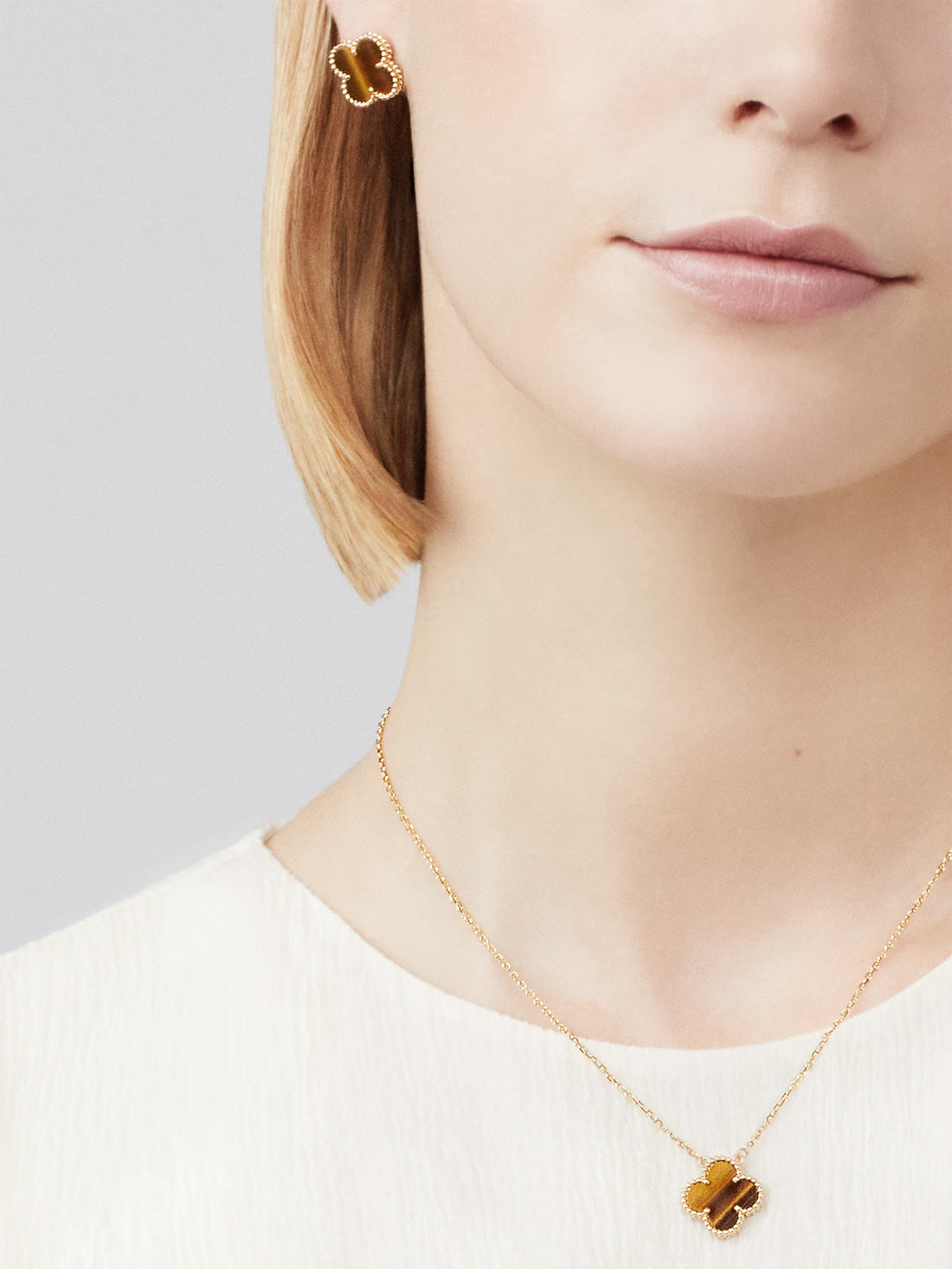 Quatrefoil Pendant Necklace, Yellow Gold Tone