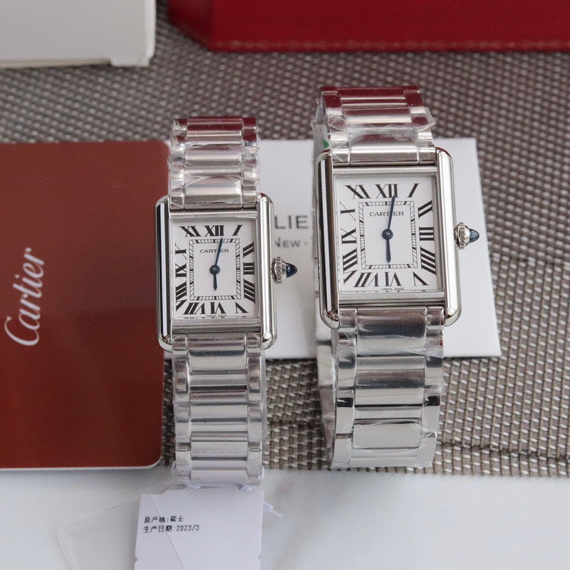 Rectangular Case Watch, White Gold Tone, White, Large Model