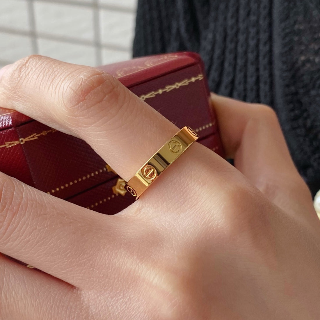 Screw-Motif Band Ring, Small Model, Yellow Gold Tone