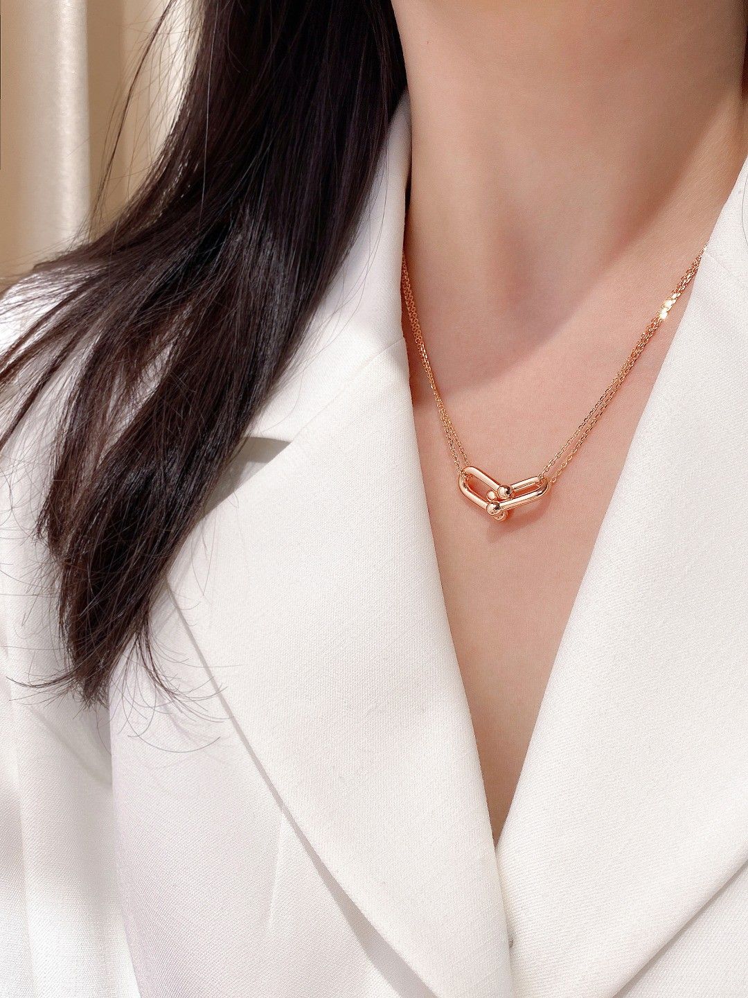 Link Pendant Necklace, Rose Gold Tone