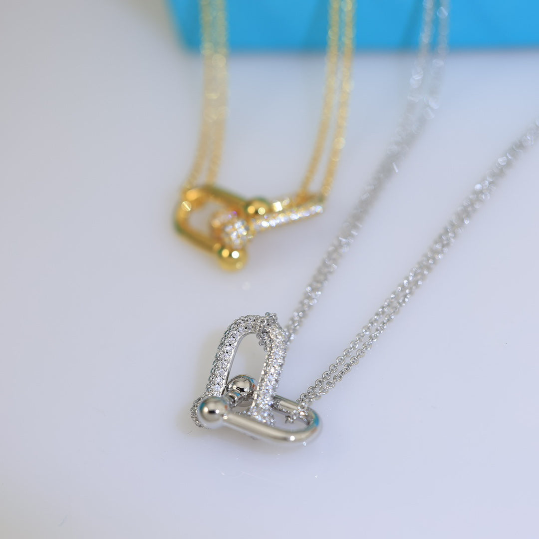 Link Pendant Necklace, White Gold Tone
