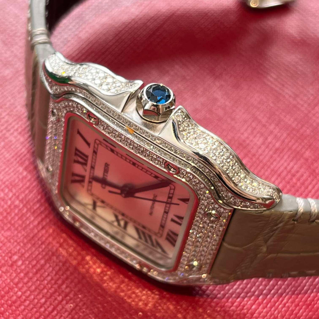 Square Case Watch, White Gold Tone, Stone-Set, White