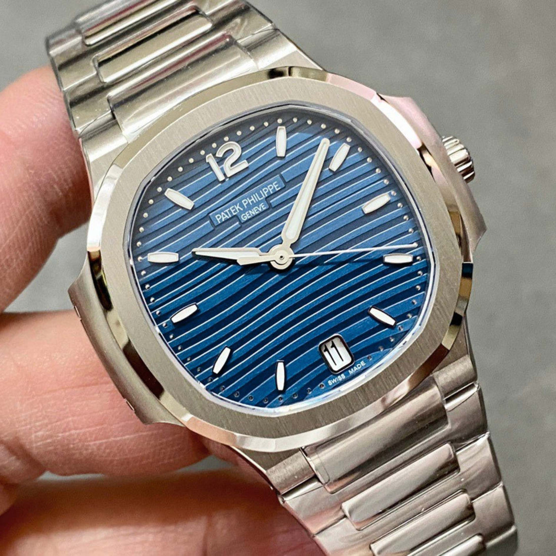 Porthole Case Watch, White Gold Tone, White