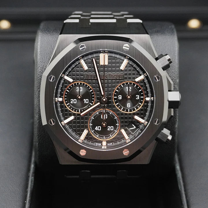 Octagonal Bezel Watch, Ceramic, Black, 41 mm