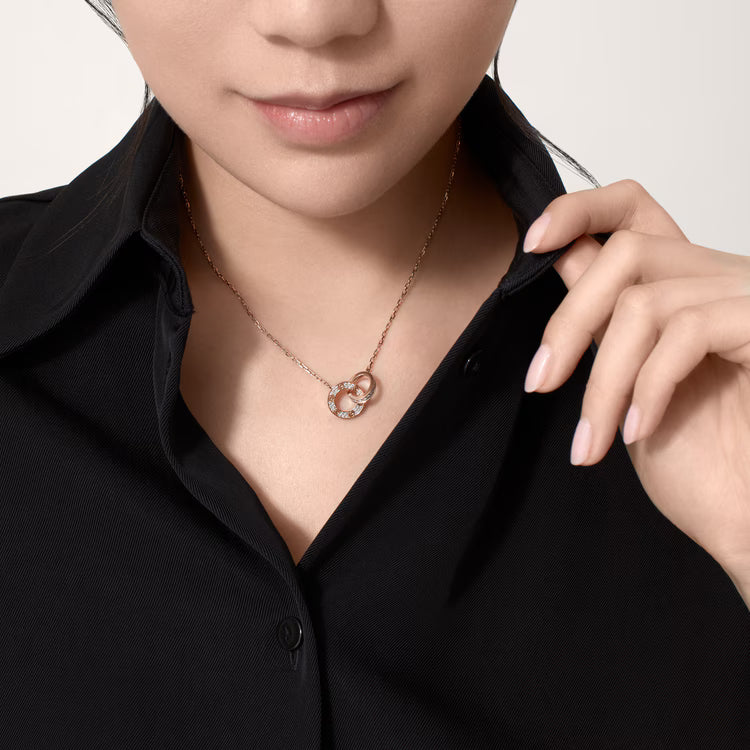 Screw-Motif Pendant Necklace, Stone-Set, Rose Gold Tone