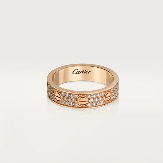 Screw-Motif Band Ring, Stone-Set, Rose Gold Tone
