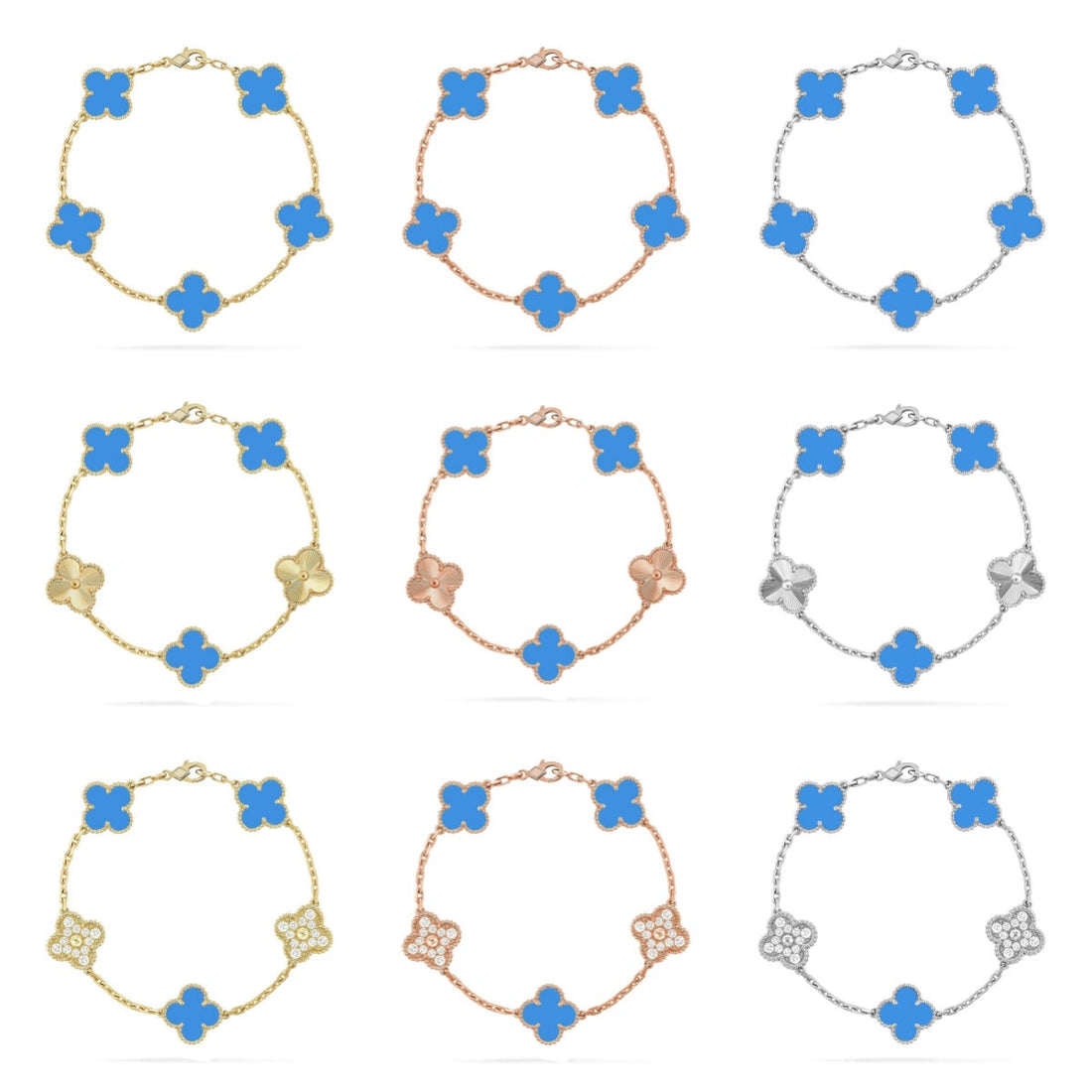 Quatrefoil 5 Motifs Bracelet, Blue Agate