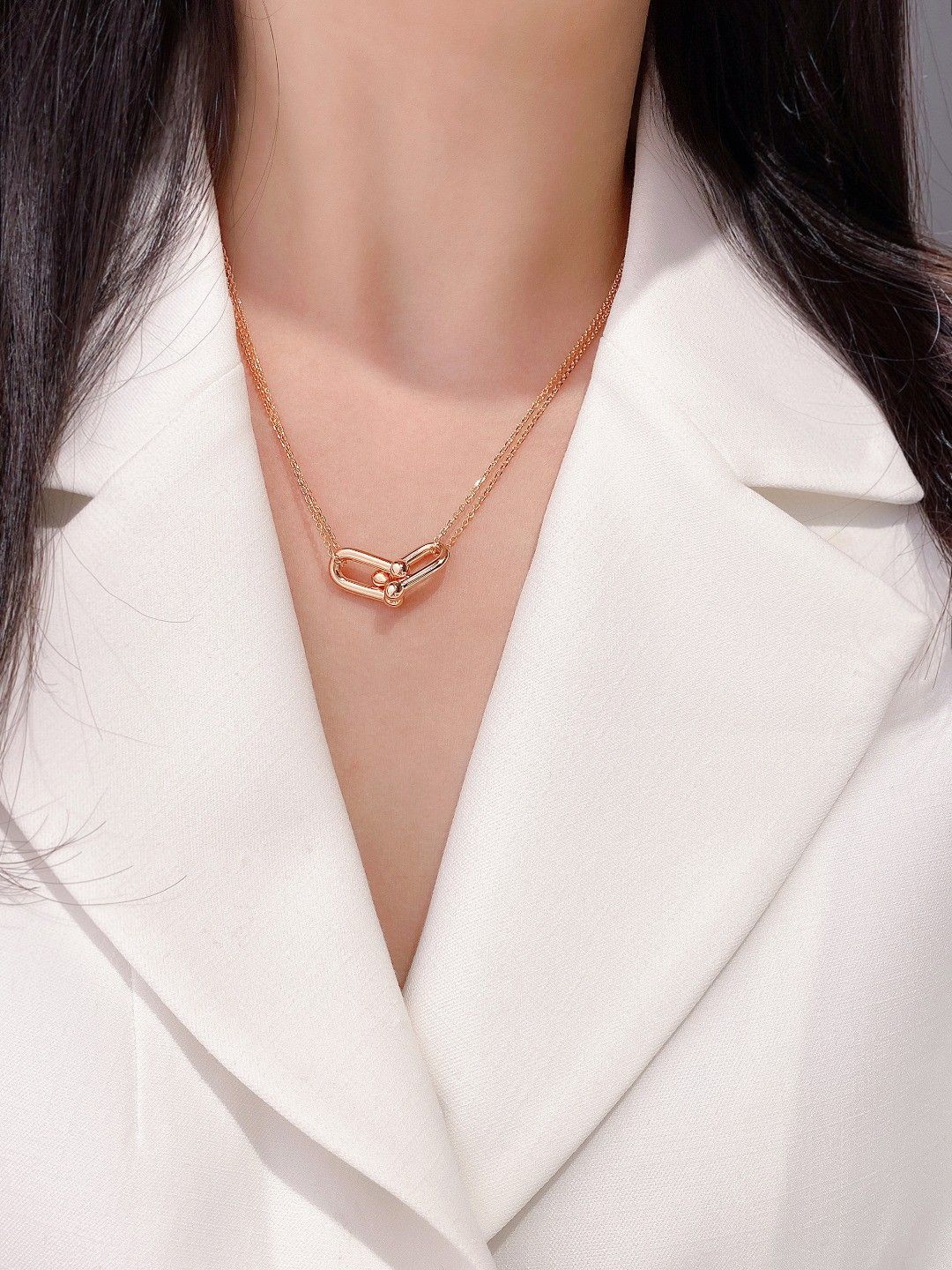 Link Pendant Necklace, Rose Gold Tone