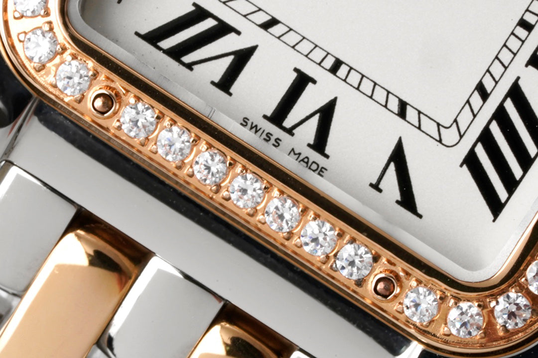 Square Link-Bracelet Watch, Rose Gold Tone, Stone-Set, Medium Model