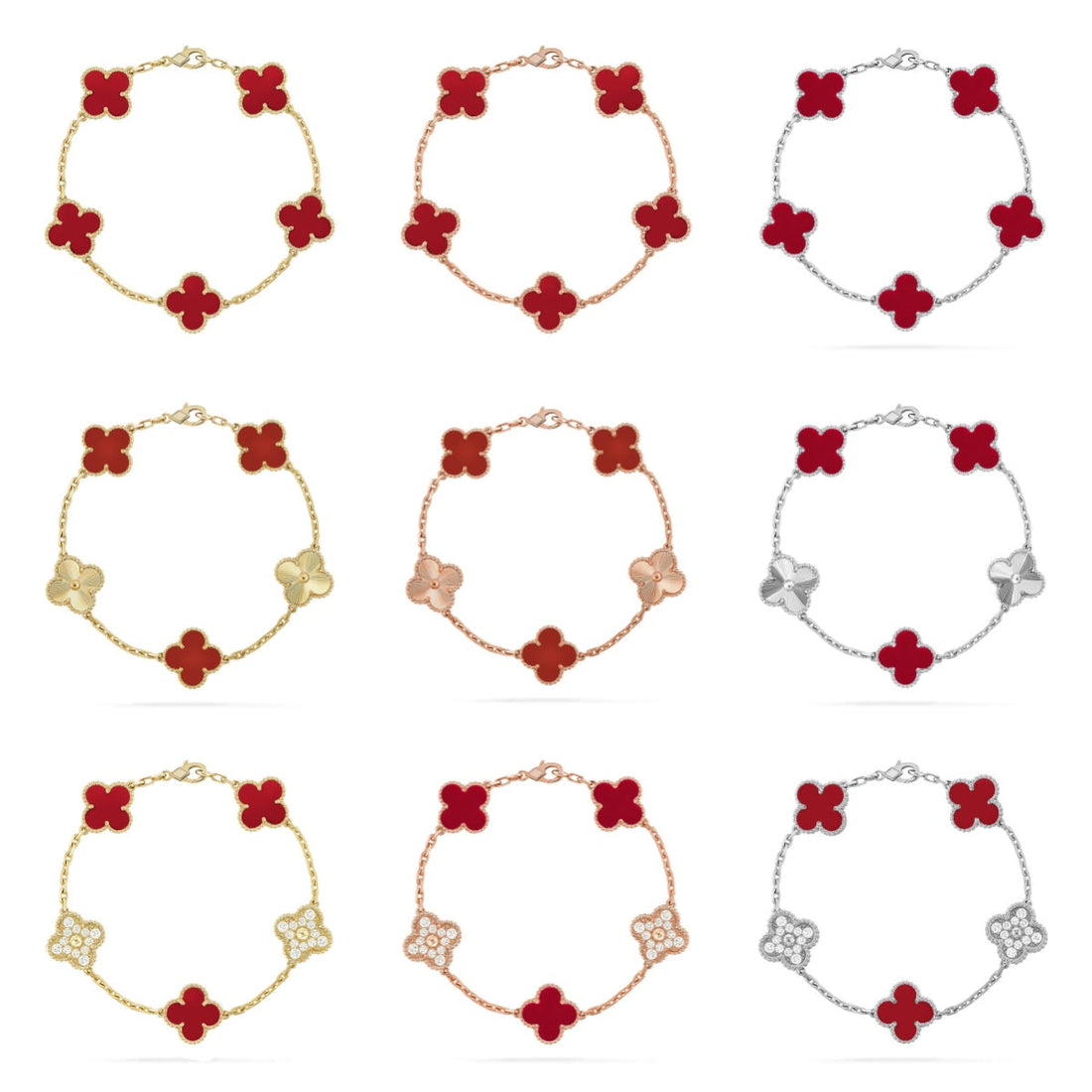 Quatrefoil 5 Motifs Bracelet, Red Carnelian