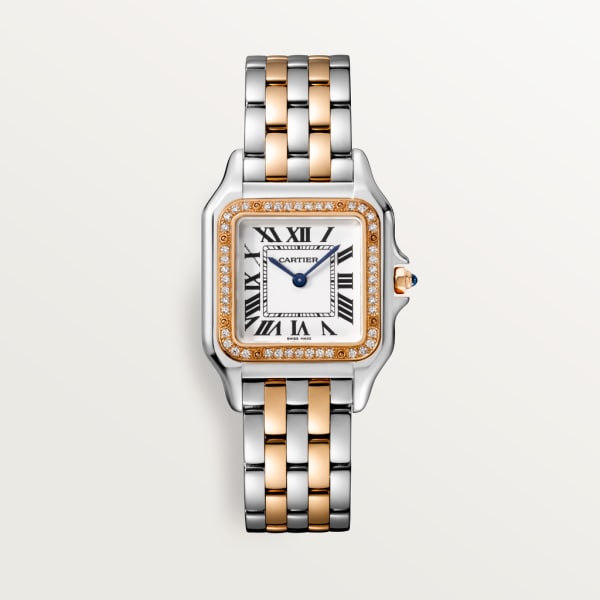 Square Link-Bracelet Watch, Rose Gold Tone, Stone-Set, Medium Model